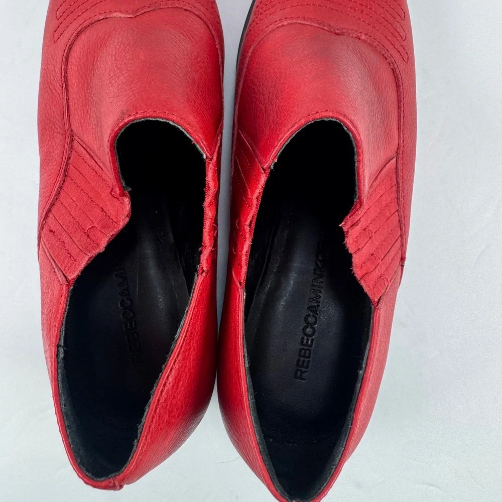 Rebecca Minkoff Red Leather Western Pointed‎ Toe Block Heel Booties Womens 6.5M